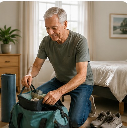 Patient packing a bag at home before surgery