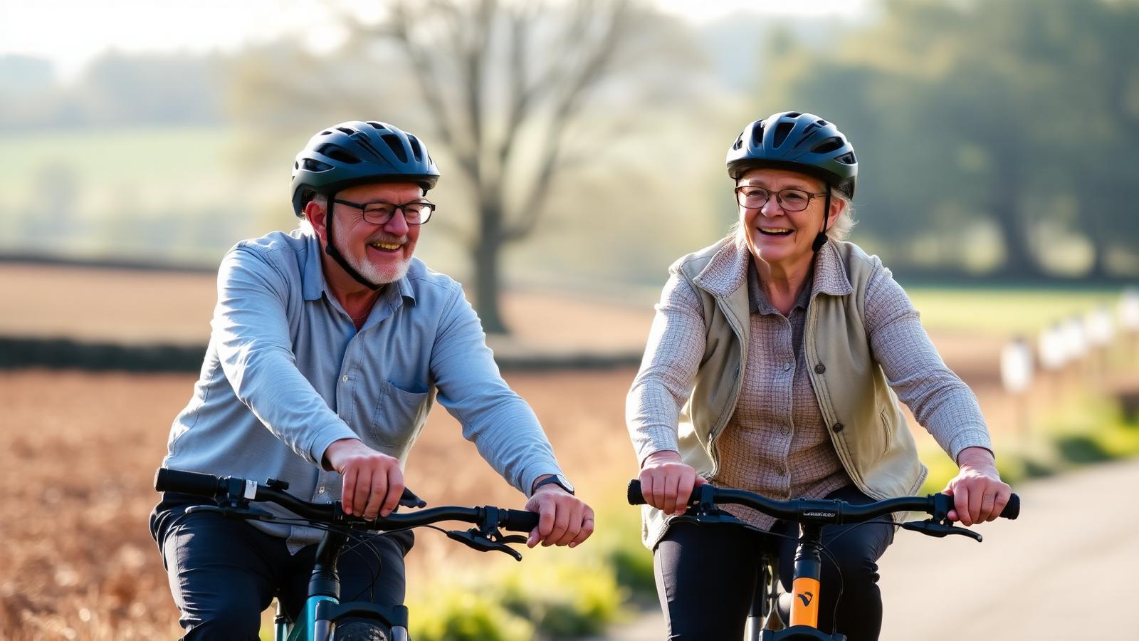Older couple cycling together