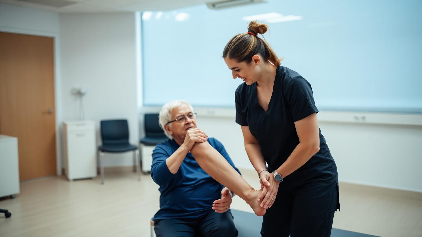 Clinician examining a patient's knee