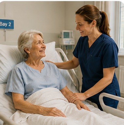 Nurse caring for a patient on a hospital ward