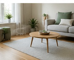 Clear living room walkway with rug edges secured
