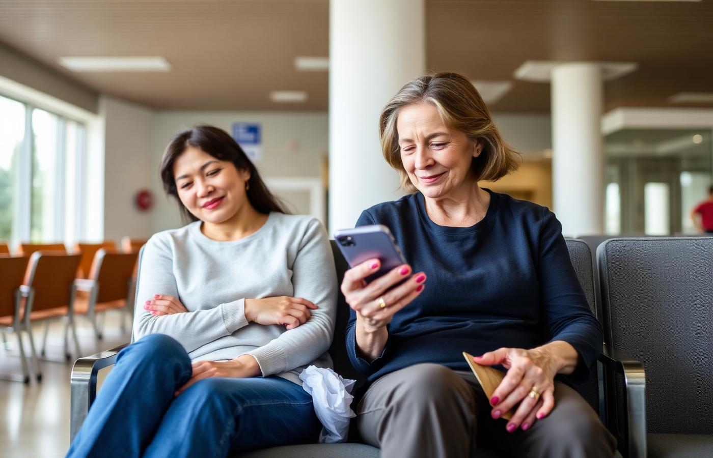 Family members waiting in a hospital lounge
