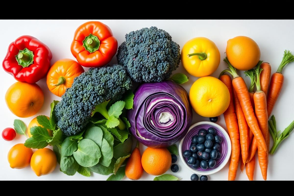 Vibrant colorful fruits and vegetables
