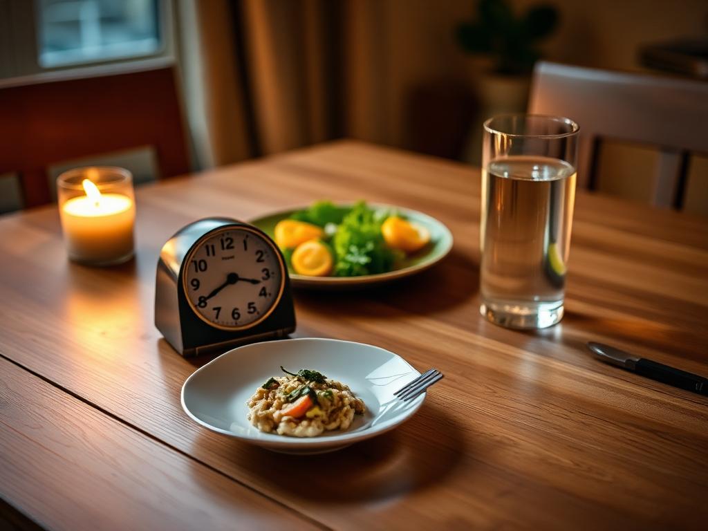 Light evening meal beside a clock