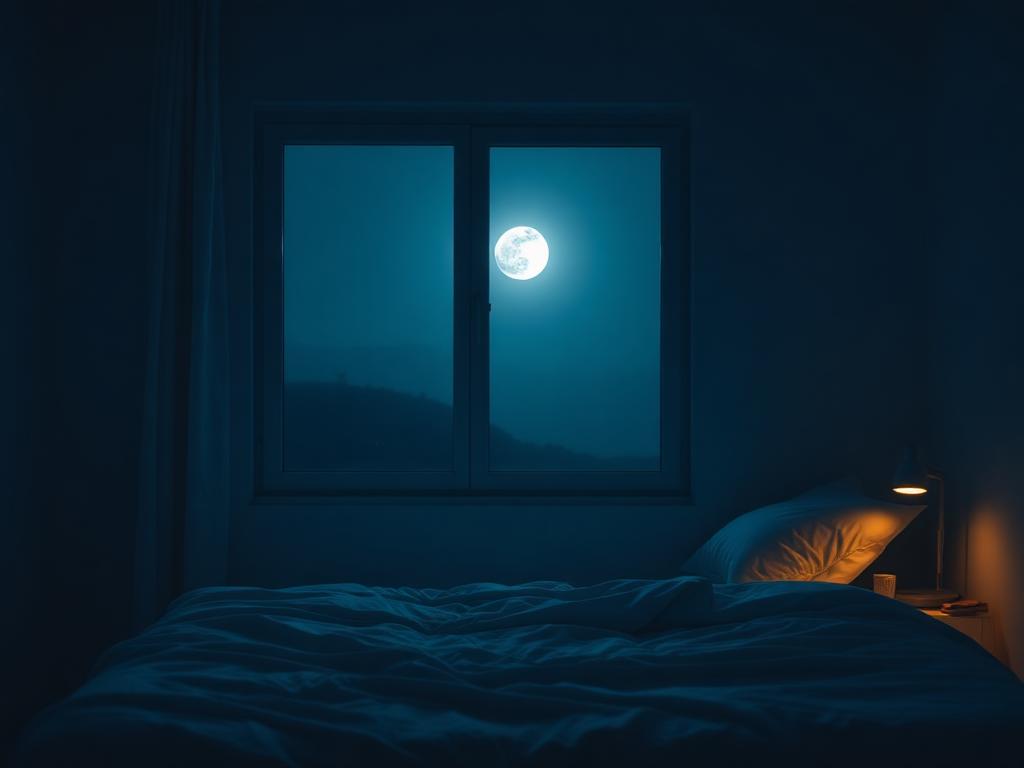 Peaceful bedroom at night with moonlight
