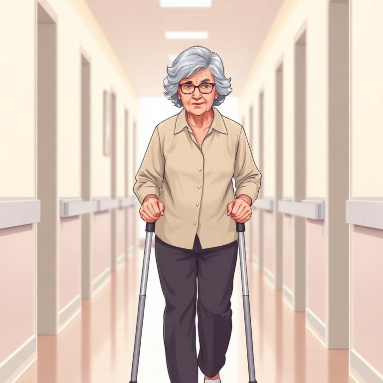 Walking with two crutches